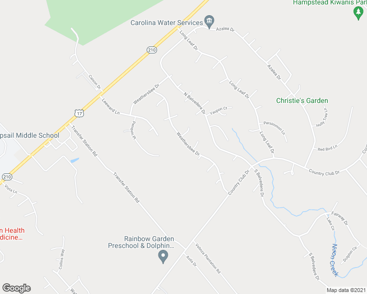 map of restaurants, bars, coffee shops, grocery stores, and more near 216 Weathersbee Drive in Hampstead