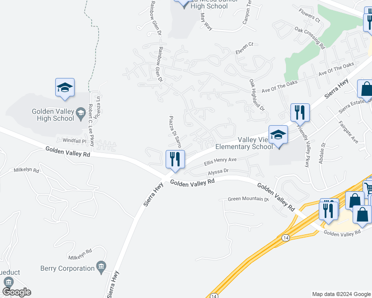 map of restaurants, bars, coffee shops, grocery stores, and more near 19849 Via Ott in Santa Clarita