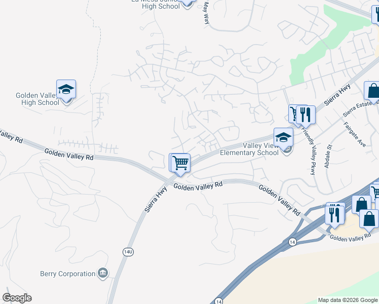 map of restaurants, bars, coffee shops, grocery stores, and more near 19849 Via Ott in Santa Clarita