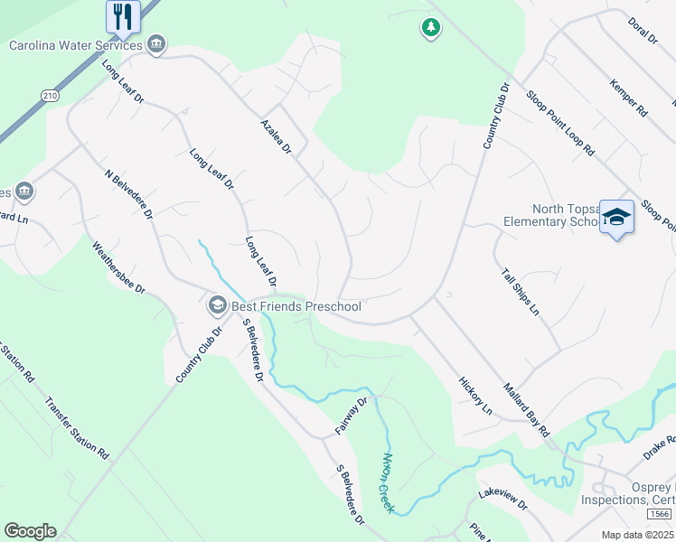 map of restaurants, bars, coffee shops, grocery stores, and more near 724 Azalea Drive in Hampstead
