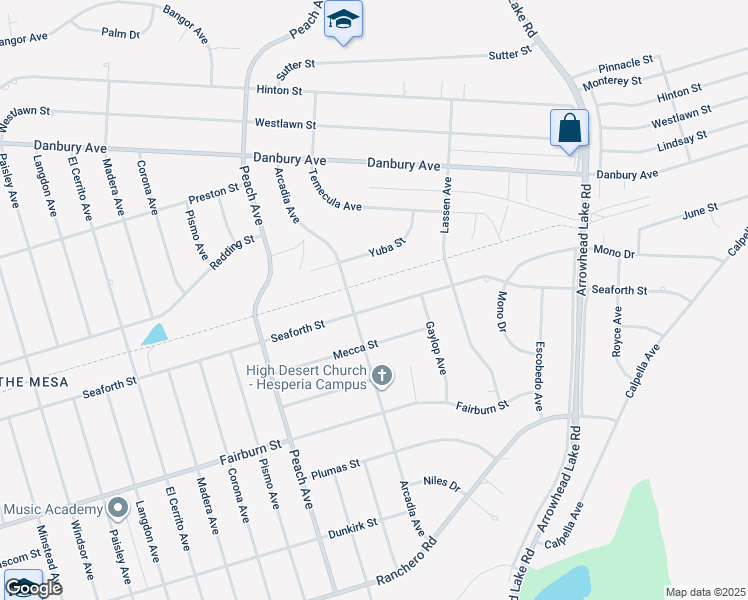 map of restaurants, bars, coffee shops, grocery stores, and more near 18540 Seaforth Street in Hesperia