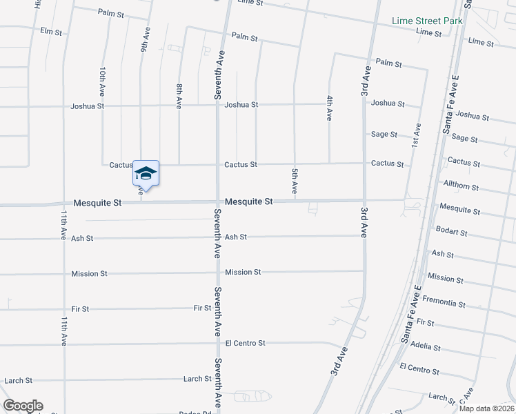 map of restaurants, bars, coffee shops, grocery stores, and more near 15845 Mesquite Street in Hesperia