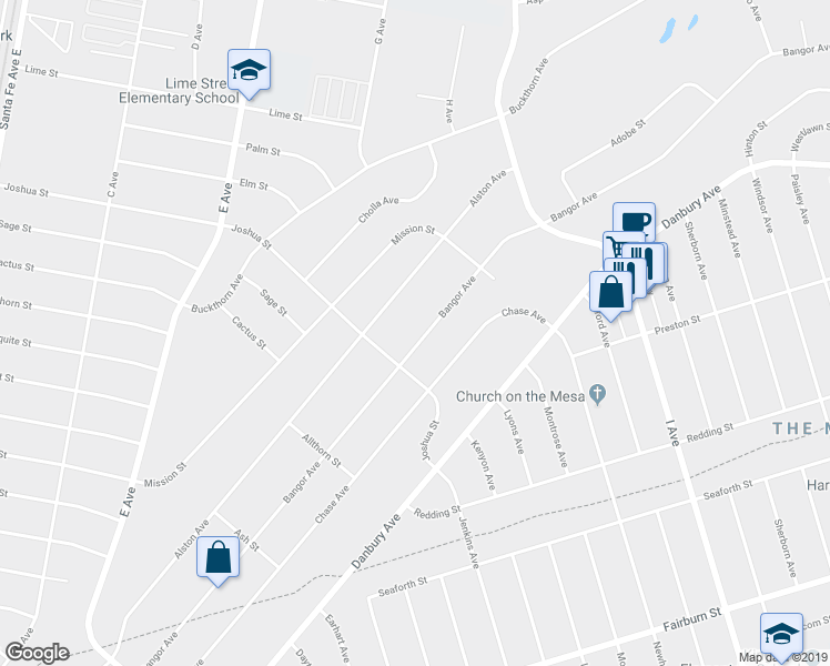 map of restaurants, bars, coffee shops, grocery stores, and more near 8070 Bangor Avenue in Hesperia