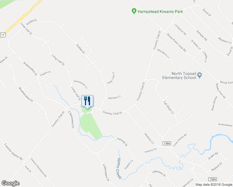 map of restaurants, bars, coffee shops, grocery stores, and more near 111 Red Bird Lane in Hampstead