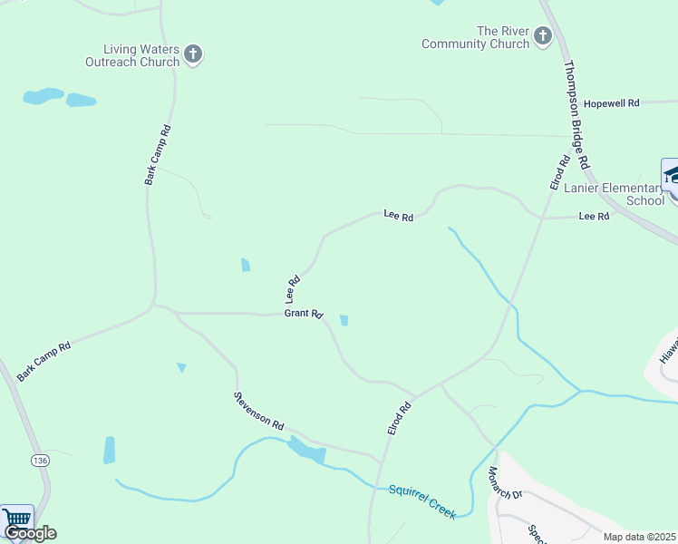 map of restaurants, bars, coffee shops, grocery stores, and more near 5097 Lee Road in Gainesville