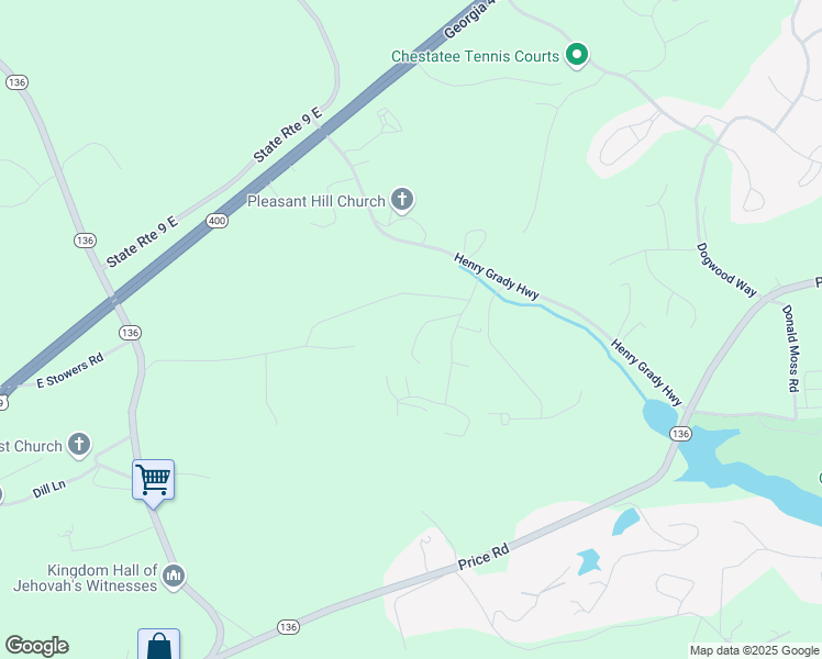 map of restaurants, bars, coffee shops, grocery stores, and more near 100 Plantation Drive in Dawsonville