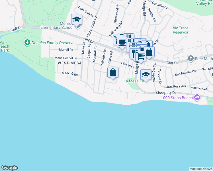 map of restaurants, bars, coffee shops, grocery stores, and more near 136 Oliver Road in Santa Barbara