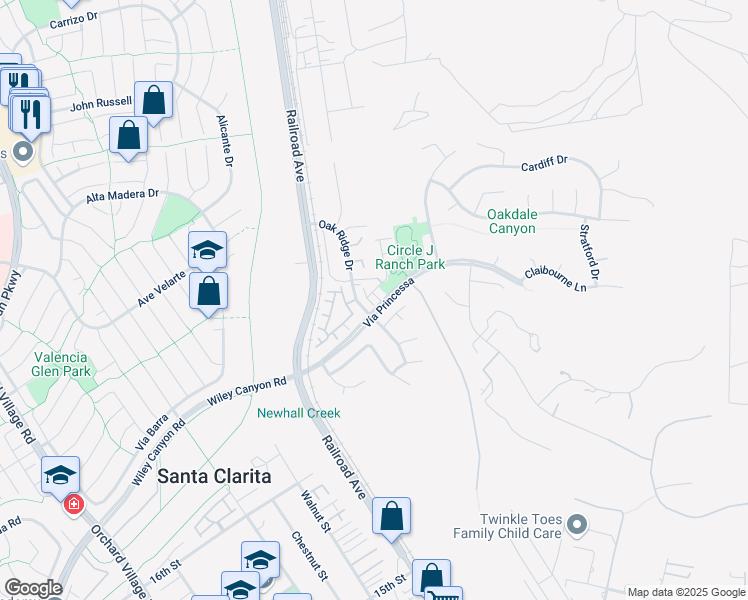 map of restaurants, bars, coffee shops, grocery stores, and more near 25405 Great Lakes Court in Santa Clarita