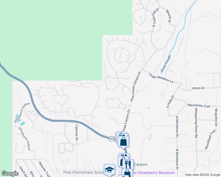 map of restaurants, bars, coffee shops, grocery stores, and more near 6174 Pinon Loop in Pine