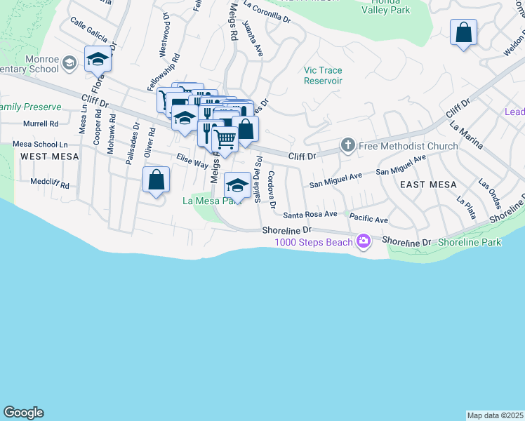 map of restaurants, bars, coffee shops, grocery stores, and more near 214 Salida Del Sol in Santa Barbara