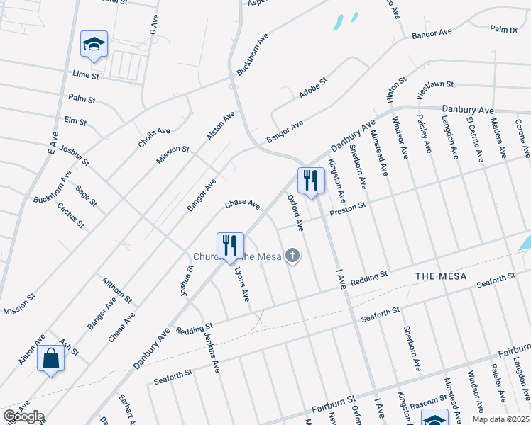 map of restaurants, bars, coffee shops, grocery stores, and more near Danbury Avenue in Hesperia