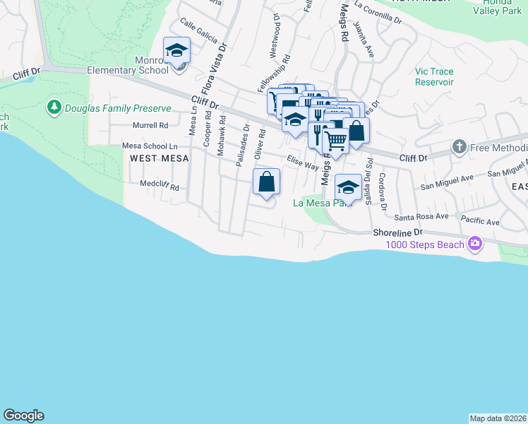 map of restaurants, bars, coffee shops, grocery stores, and more near 272 Santa Monica Way in Santa Barbara