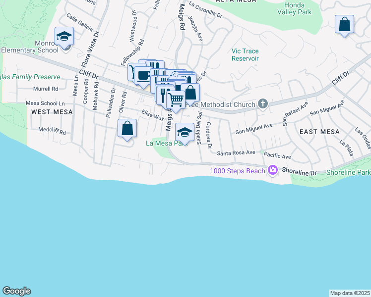 map of restaurants, bars, coffee shops, grocery stores, and more near 290 Lighthouse Road in Santa Barbara