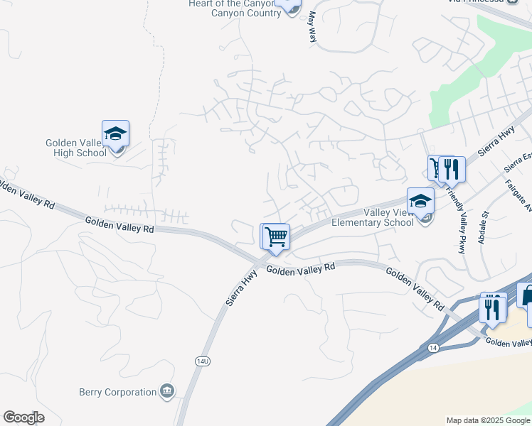 map of restaurants, bars, coffee shops, grocery stores, and more near 19875 Via Kalban in Santa Clarita