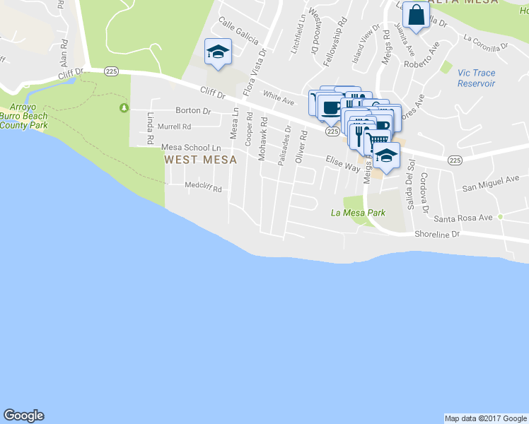 map of restaurants, bars, coffee shops, grocery stores, and more near 126 Mohawk Road in Santa Barbara
