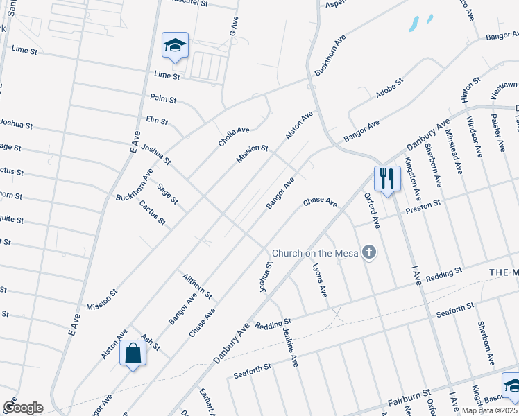 map of restaurants, bars, coffee shops, grocery stores, and more near 8070 Bangor Avenue in Hesperia
