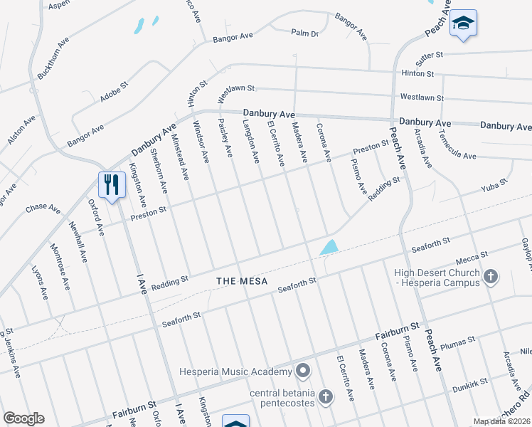 map of restaurants, bars, coffee shops, grocery stores, and more near 8090 Langdon Avenue in Hesperia