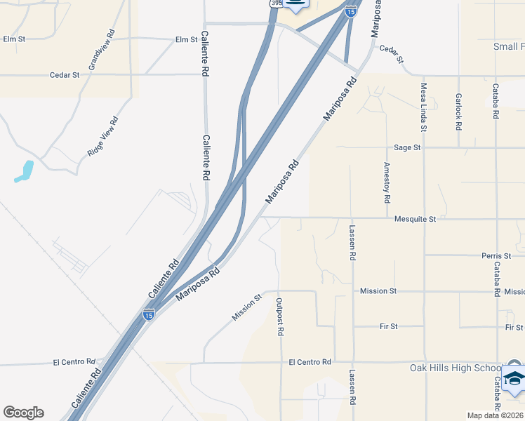 map of restaurants, bars, coffee shops, grocery stores, and more near 8137 Mariposa Road in Hesperia