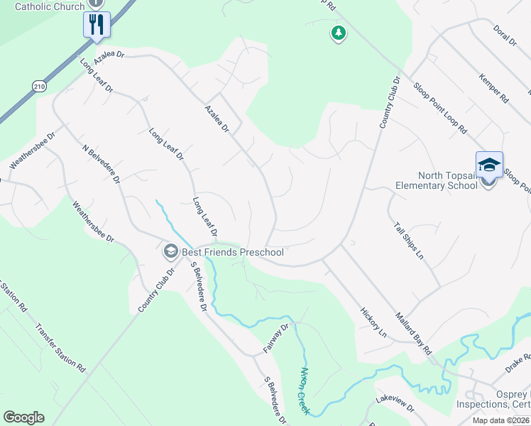 map of restaurants, bars, coffee shops, grocery stores, and more near 724 Azalea Drive in Hampstead