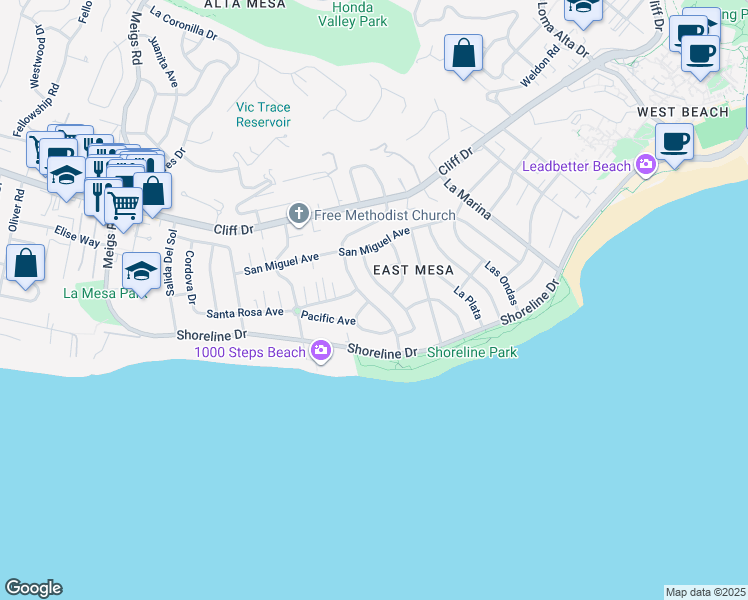 map of restaurants, bars, coffee shops, grocery stores, and more near 148 San Rafael Avenue in Santa Barbara