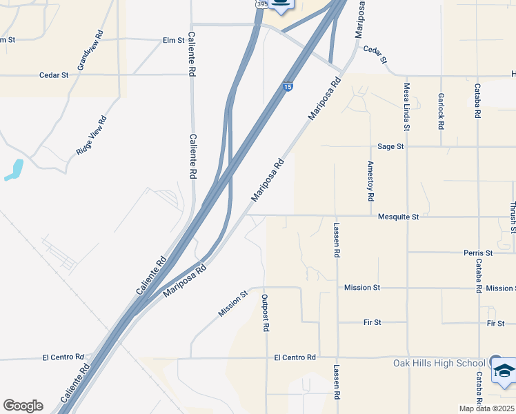 map of restaurants, bars, coffee shops, grocery stores, and more near 8137 Mariposa Road in Hesperia
