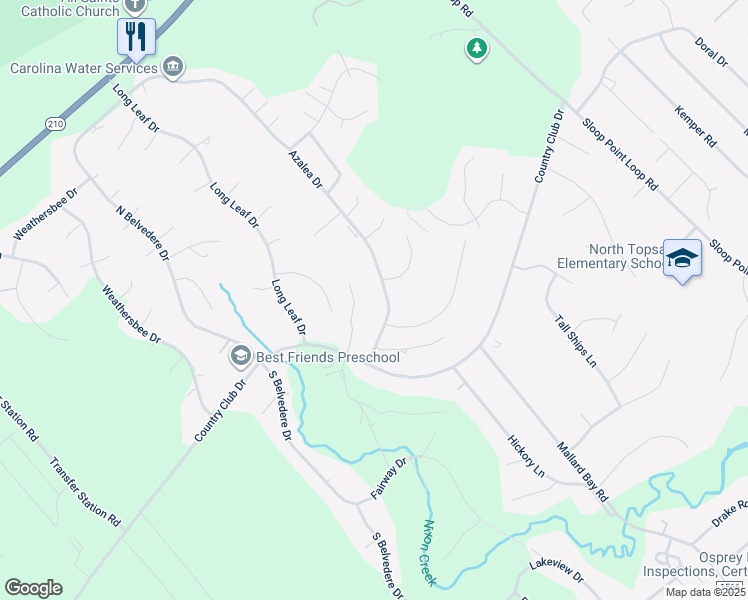 map of restaurants, bars, coffee shops, grocery stores, and more near 724 Azalea Drive in Hampstead