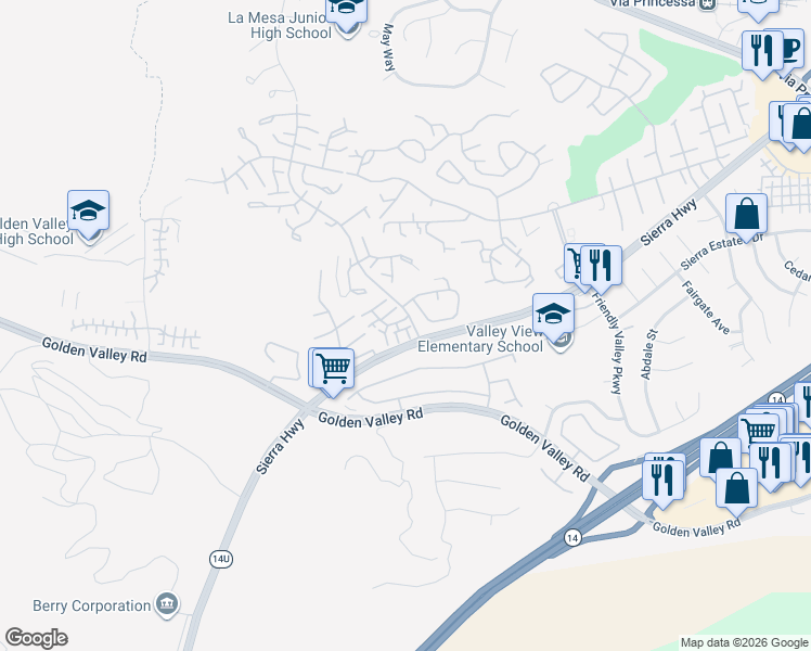 map of restaurants, bars, coffee shops, grocery stores, and more near 19762 Azure Field Drive in Santa Clarita