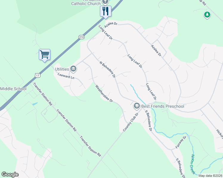 map of restaurants, bars, coffee shops, grocery stores, and more near 108 Rita Lane in Hampstead