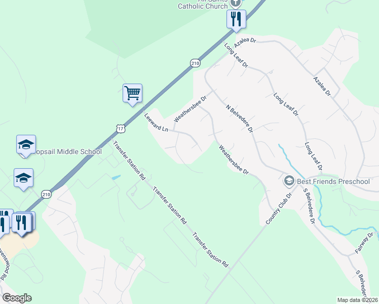 map of restaurants, bars, coffee shops, grocery stores, and more near 109 Mooney Court in Hampstead
