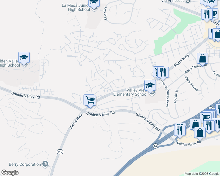 map of restaurants, bars, coffee shops, grocery stores, and more near 19804 Sandpiper Place in Santa Clarita