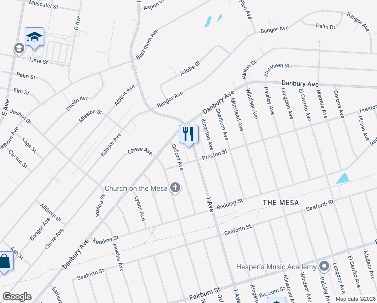 map of restaurants, bars, coffee shops, grocery stores, and more near 8104 I Avenue in Hesperia