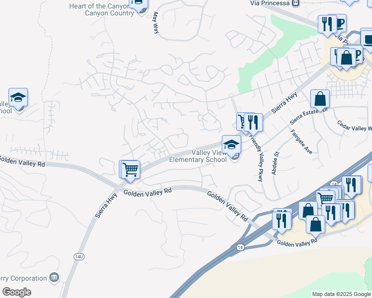 map of restaurants, bars, coffee shops, grocery stores, and more near 19740 Azure Field Drive in Santa Clarita
