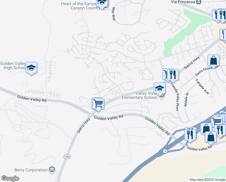 map of restaurants, bars, coffee shops, grocery stores, and more near 19810 Sandpiper Place in Santa Clarita
