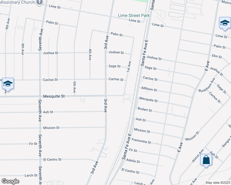 map of restaurants, bars, coffee shops, grocery stores, and more near 16212 Mesquite Street in Hesperia