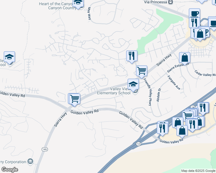 map of restaurants, bars, coffee shops, grocery stores, and more near 19740 Azure Field Drive in Santa Clarita