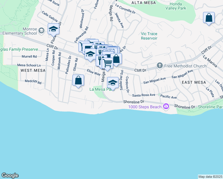 map of restaurants, bars, coffee shops, grocery stores, and more near 290 Lighthouse Road in Santa Barbara