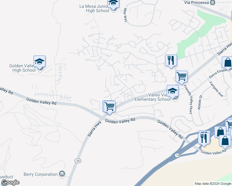 map of restaurants, bars, coffee shops, grocery stores, and more near 19828 Via Kalban in Santa Clarita