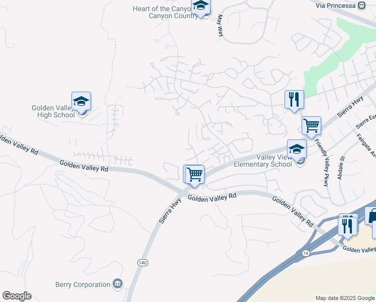 map of restaurants, bars, coffee shops, grocery stores, and more near 19879 Via Kalban in Santa Clarita