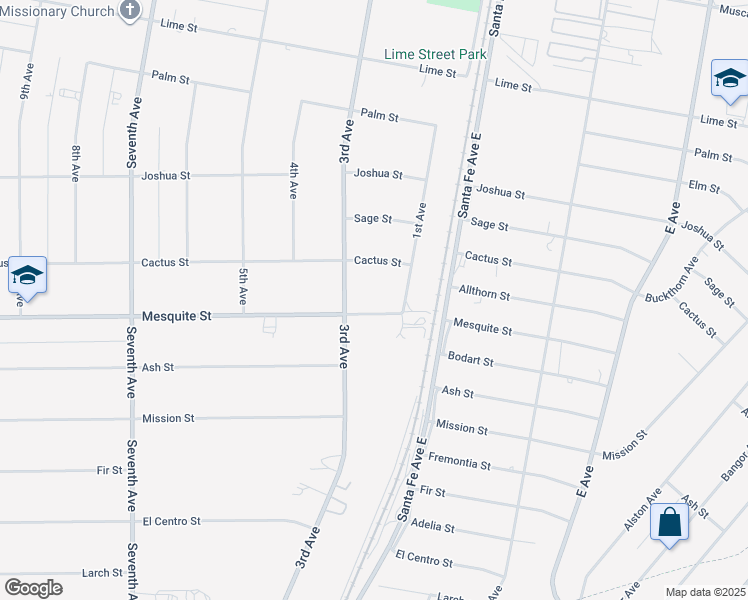map of restaurants, bars, coffee shops, grocery stores, and more near 16212 Mesquite Street in Hesperia