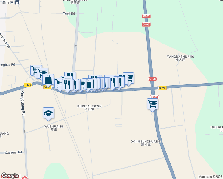 map of restaurants, bars, coffee shops, grocery stores, and more near in Shangqiu