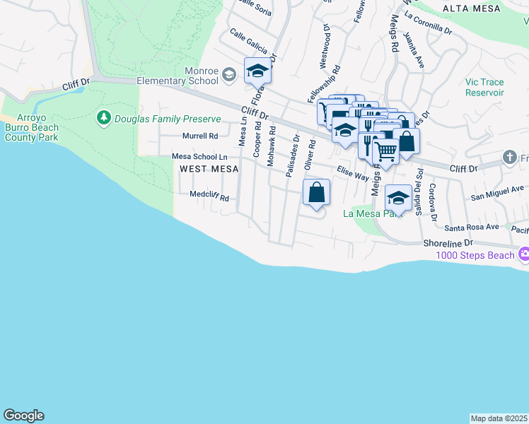 map of restaurants, bars, coffee shops, grocery stores, and more near 126 Mohawk Road in Santa Barbara