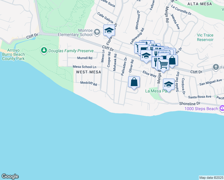 map of restaurants, bars, coffee shops, grocery stores, and more near 126 Mohawk Road in Santa Barbara