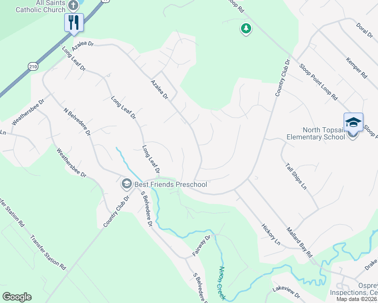 map of restaurants, bars, coffee shops, grocery stores, and more near 724 Azalea Drive in Hampstead