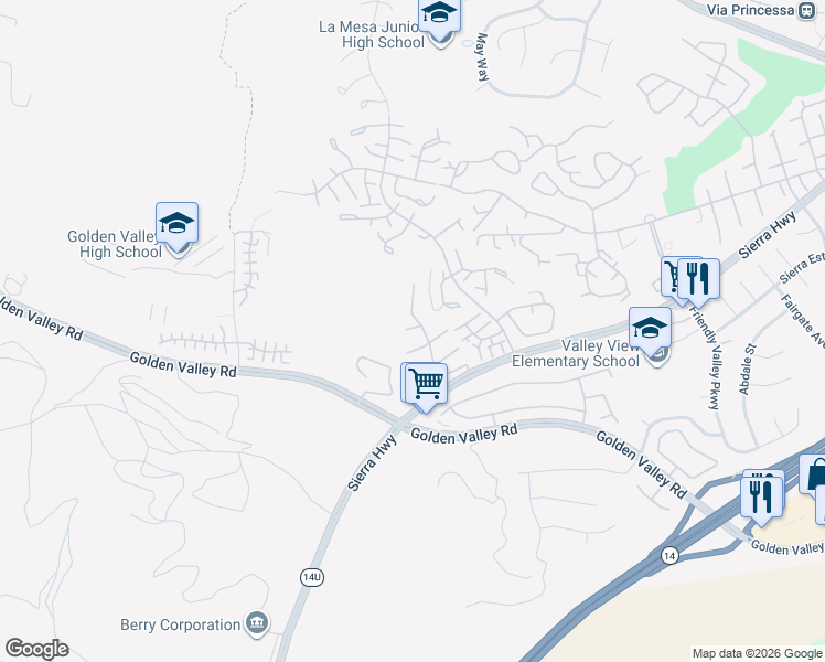 map of restaurants, bars, coffee shops, grocery stores, and more near 19861 Via Beeler in Santa Clarita