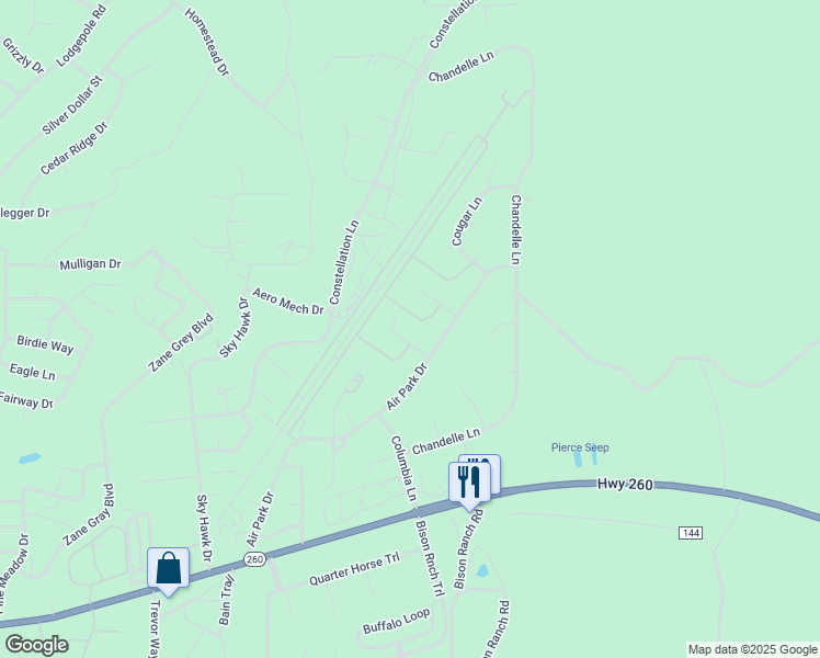 map of restaurants, bars, coffee shops, grocery stores, and more near 2346 Voyager Circle in Navajo County