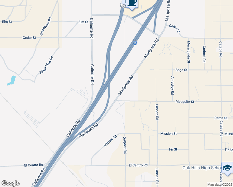 map of restaurants, bars, coffee shops, grocery stores, and more near 8137 Mariposa Road in Hesperia