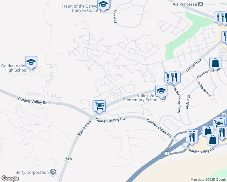map of restaurants, bars, coffee shops, grocery stores, and more near 19841 Sandpiper Place in Santa Clarita