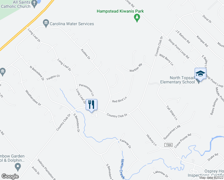 map of restaurants, bars, coffee shops, grocery stores, and more near 104 Holly Tree Lane in Hampstead