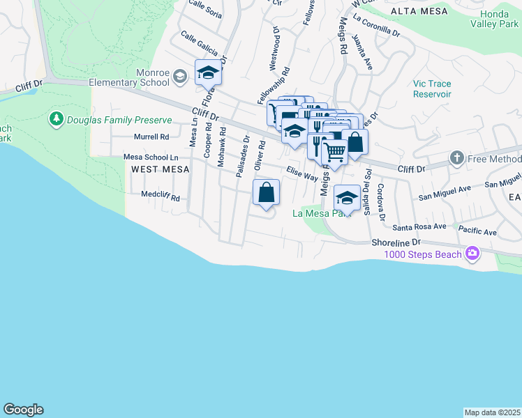 map of restaurants, bars, coffee shops, grocery stores, and more near 307 Santa Monica Way in Santa Barbara