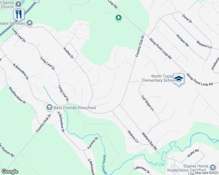map of restaurants, bars, coffee shops, grocery stores, and more near 125 Red Bird Lane in Hampstead